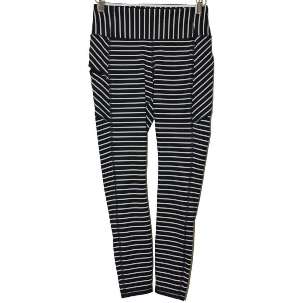 Womens Athleta Contender 7/8 Tight 211056 Navy White Striped Leggings Size XS